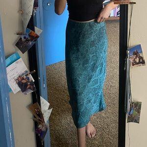 Green snake skin midi skirt
